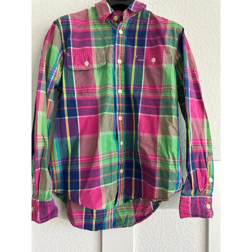 Polo Ralph Lauren Colorful Plaid Button Down Shirt Pink Green Purple Small